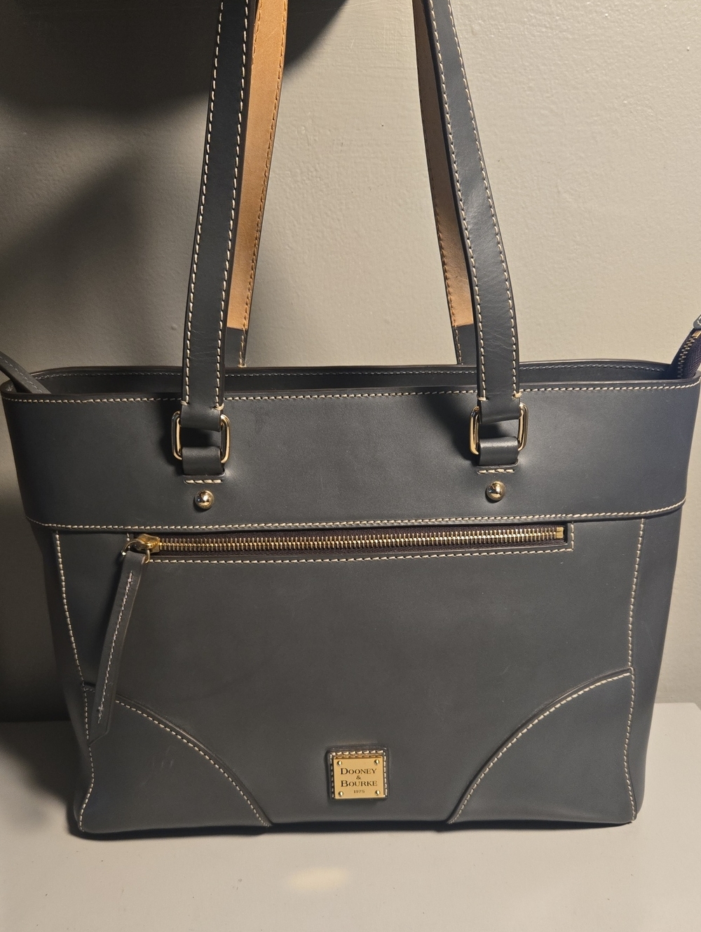 Dooney & Bourke Gray Leather Tote with Gold Hardware